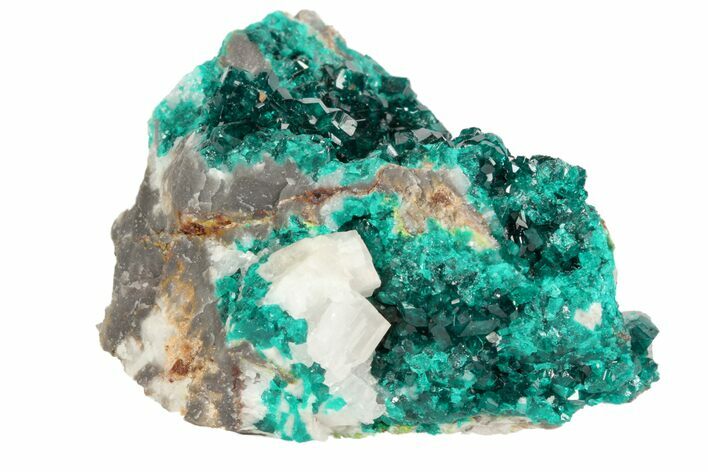 Gemmy, Green Dioptase Crystals On Quartz - Namibia #78692